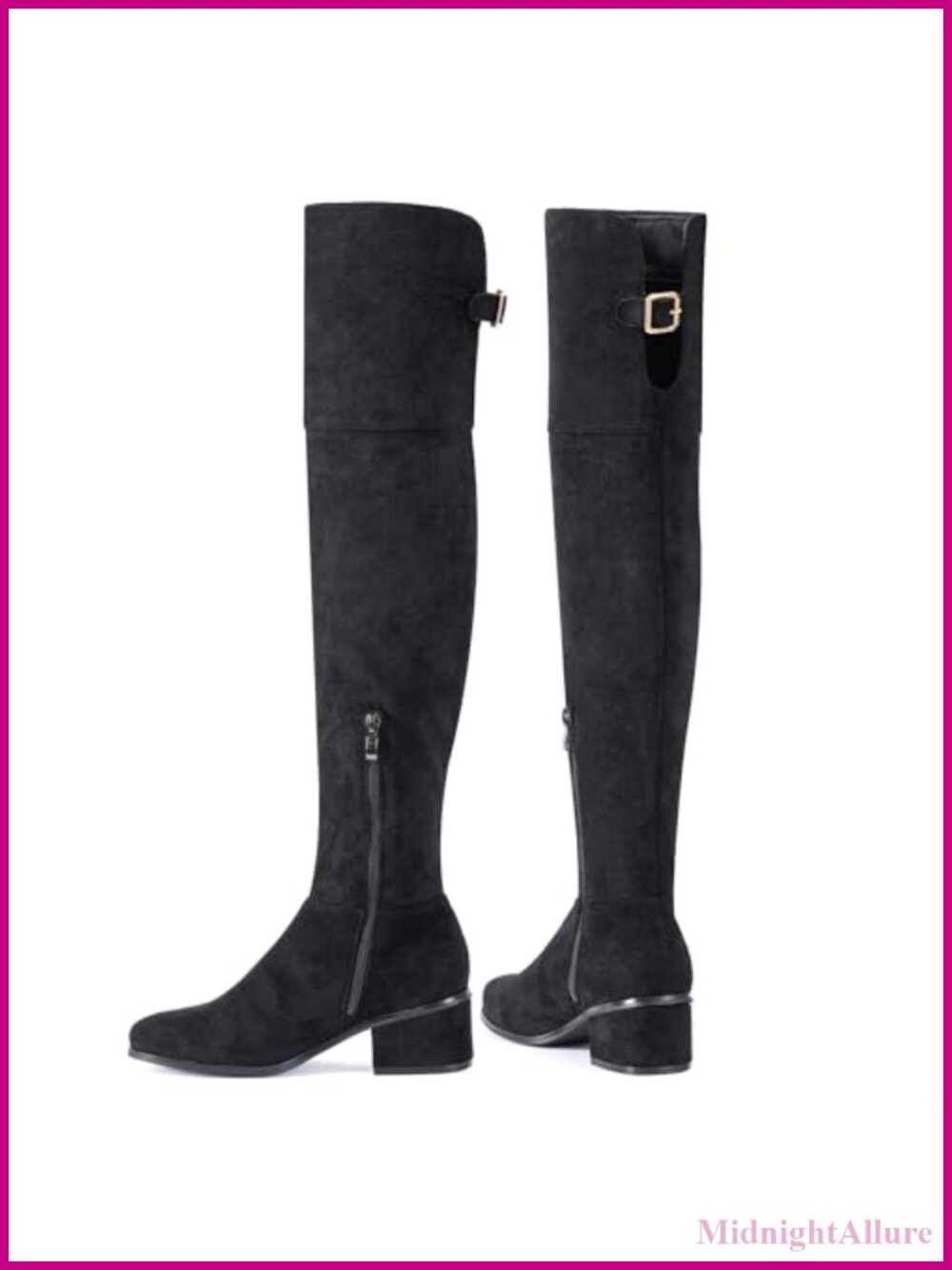 Women Over the Knee Faux Suede Boots 2 Inch Block Heel Side Zipper Buckle